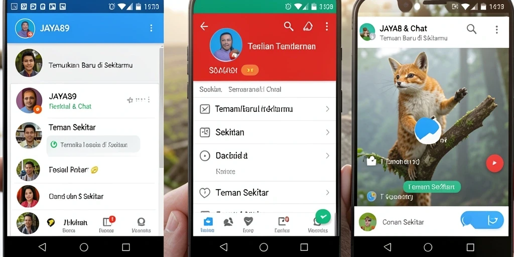 Tampilan antarmuka JAYA89 untuk menemukan teman sekitar.