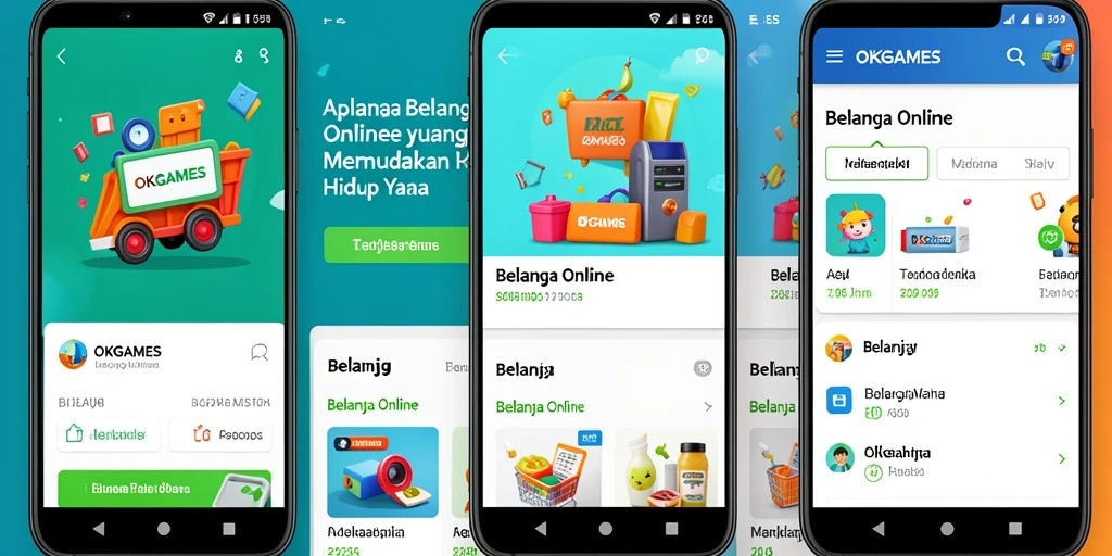 Tampilan antarmuka aplikasi OKGAMES untuk belanja online.